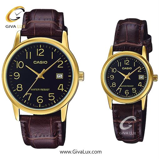 ساعت مچی اورجینال ست کاسیو Casio طلایی | قهوه ای| مشکی| کد رفرنس زنانه: LTP-V002GL-1BUDF، مردانه: MTP-V002GL-1BUDF